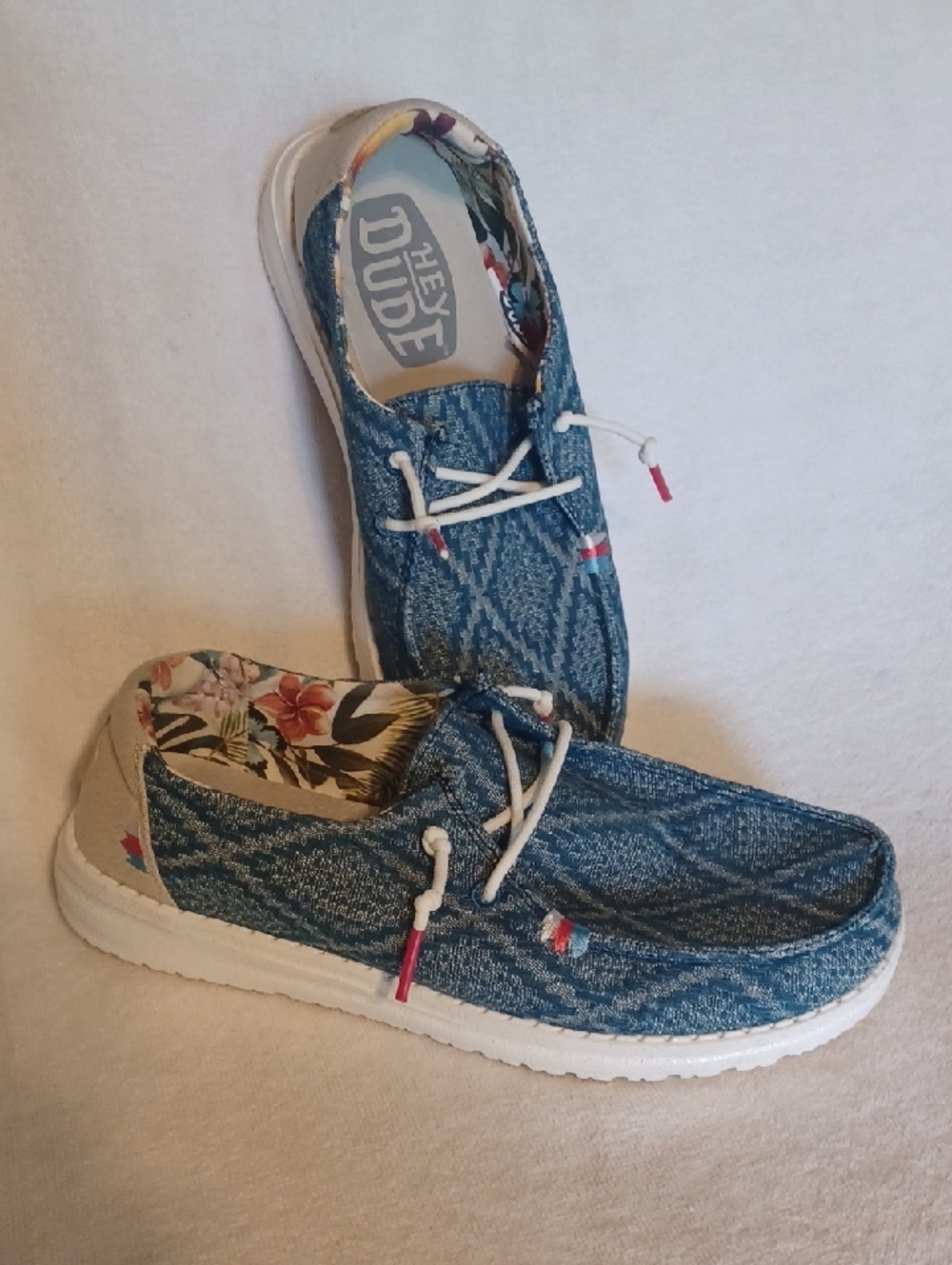 Hey Dude Blue Patterned Women's Slip-On Boat Shoes Size 7